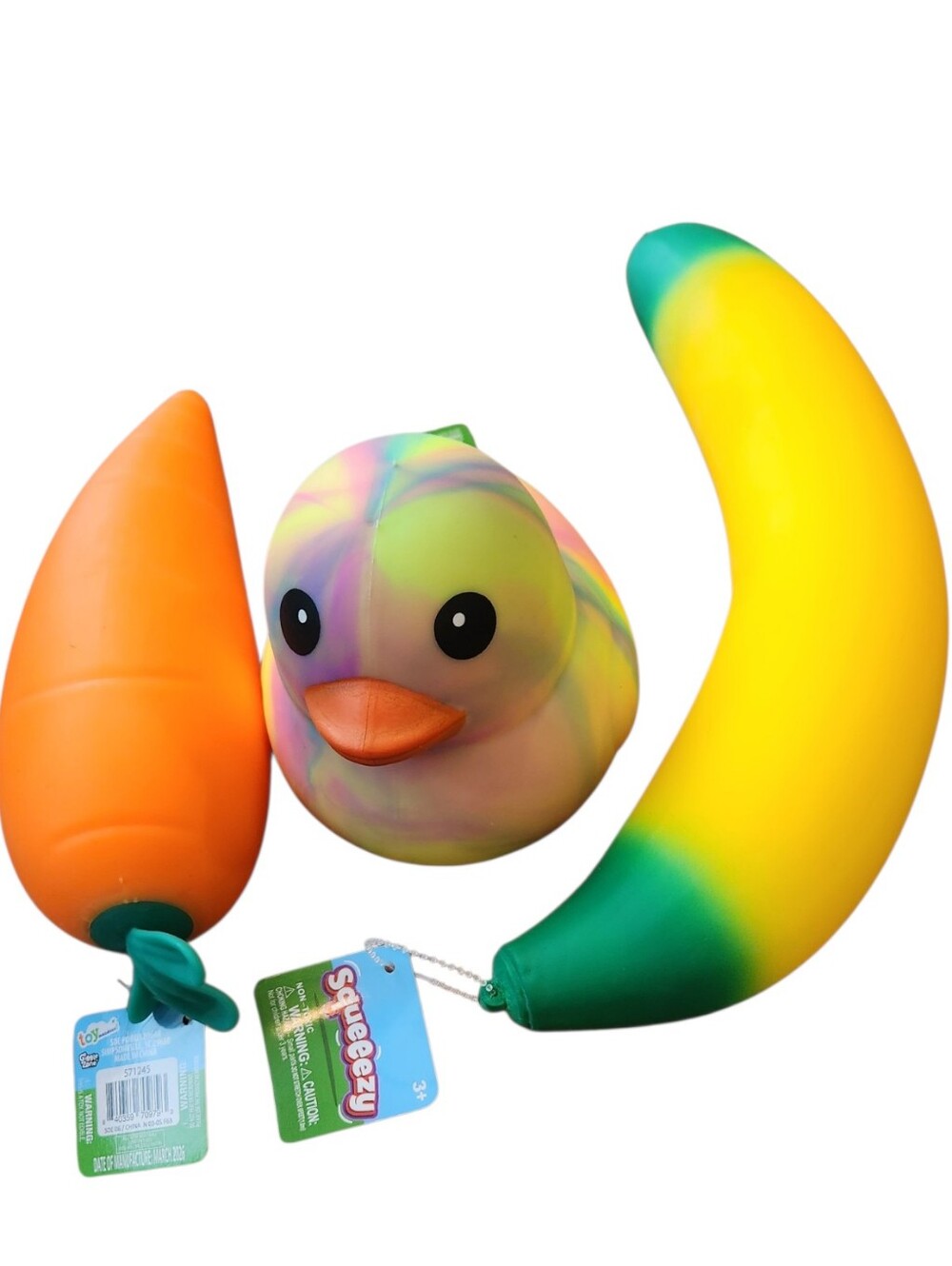 NEW Sunny Days Bundle (3) Carrot/Banana/Duck Squeezy Squishy Fidget Stress Ball
